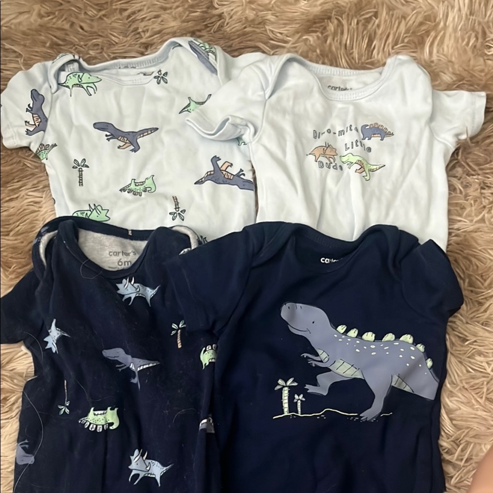 Carter's Blue and White Dinosaur Bodysuits